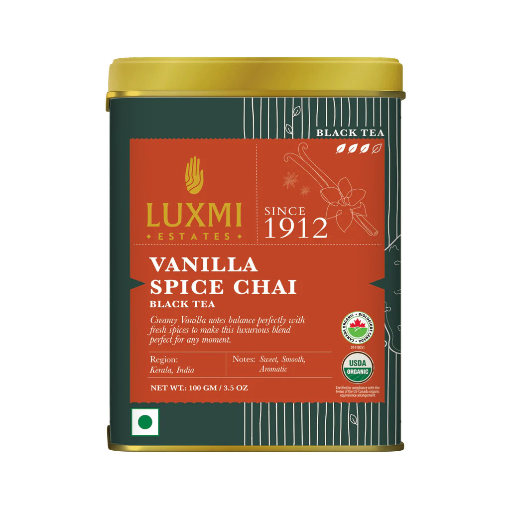 Tea | Black Tea - Vanilla Spice Chai – Sweet, Smooth, Aromatic, Notes - USDA Organic – Luxmi Estates – 100gm