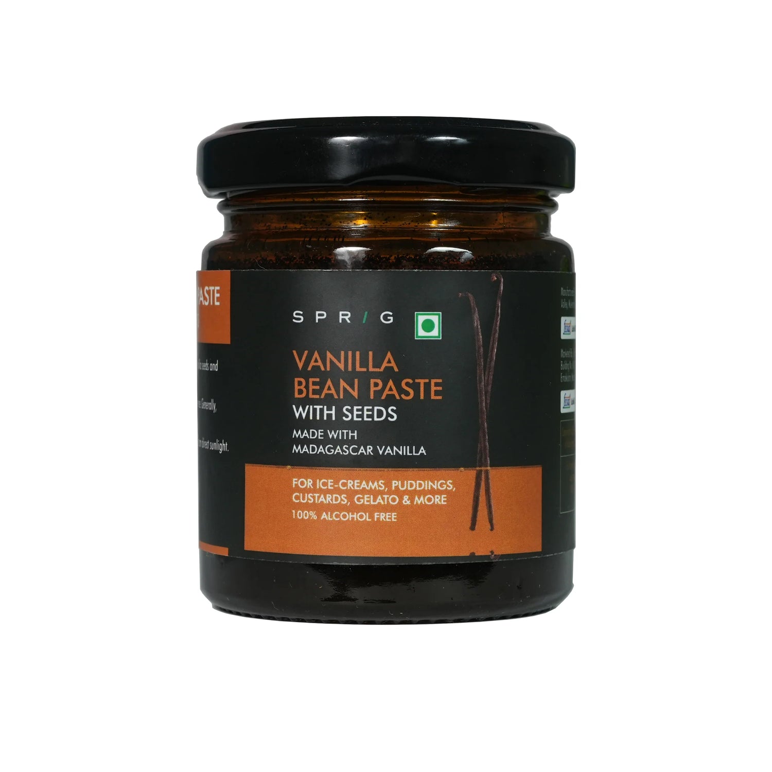 Vanilla Paste | Vanilla Bean Paste (With Seeds) - Made With Madagascar Vanilla Beans - For Ice Creams, Puddings, Custards, Gelato &amp; More - 100% Alcohol Free - Gluten Free &amp; Non GMO - Sprig - 125gm