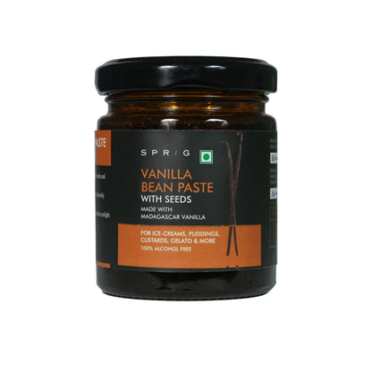 Vanilla Paste | Vanilla Bean Paste (With Seeds) - Made With Madagascar Vanilla Beans - For Ice Creams, Puddings, Custards, Gelato &amp; More - 100% Alcohol Free - Gluten Free &amp; Non GMO - Sprig - 125gm