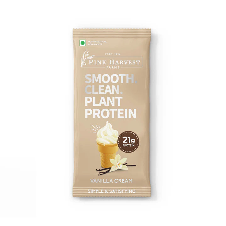 Vanilla Cream - Smooth Clean Plant Protein- 21 g Protein- Vegan , Gluten Free - Supports Muscle Growth, Help Avoid Bloat- No Artificial Flavours &amp; Sweeteners, No Gums, No Chalkiness - Pink Harvest – 37 gm