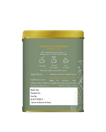 Tea | Vanilla Rooibos - Sweet Earthy Warm Notes - Organic Herbal Tea - Luxmi Estates - 100gm