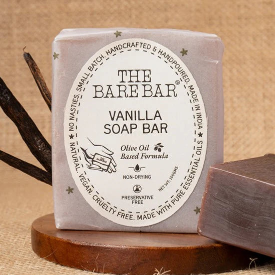 Soap | Vanilla Soap Bar - Olive Oil Based Formula - No Artificial Fragrances, Parabens Free &amp; No Added Preservatives - The Bare Bar – 100gm