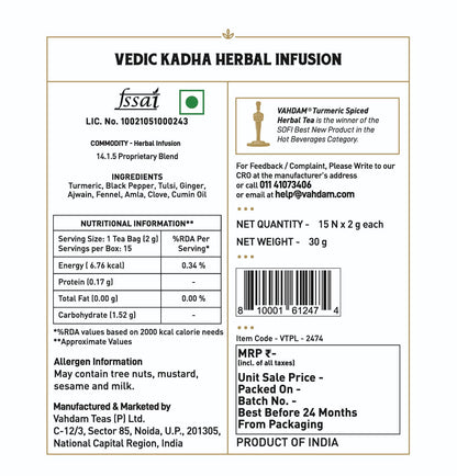 Vedic Kadha Herbal Tea – Vahdam – 15Tea Bags