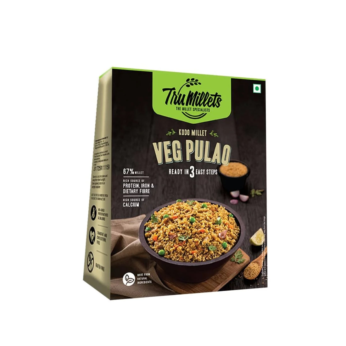 Veg Pulao - 67% Millet – Natural - Gluten Free, Rich Source Of Protein, Rich Source Of Dietary Fibre, Trans Fat Free, Cholesterol Free & Low in fat - TruMillets - 200gm