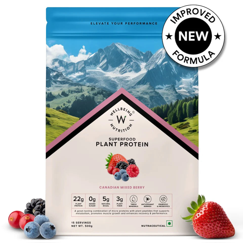 Protein Powder | Plant Protein – Canadian Mixed Berry - 22gm Plant Protein – Vegan, Gluten Free, Dairy Free & Non GMO – Wellbeing Nutrition – (15 Serving) – 500gm