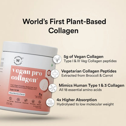 Collagen | Vegan Pro Collagen Mixed Berries - Anti Ageing - Hydration - Elasticity - Wrinkles - Radiance - Gluten Free, Non GMO, No Artificial Fillers &amp; No Artificial Colors - Wellbeing Nutrition - 25 Serving - 200gm