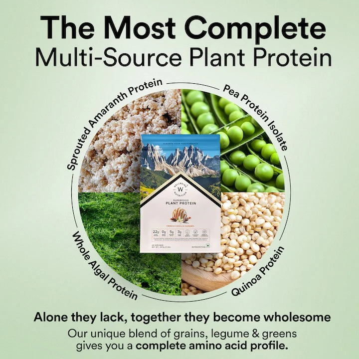 Protein Powder | Superfood Plant Protein - 22g Protein – French Vanilla Caramel – Organic - Vegan, Gluten Free, Sugar Free &amp; Dairy Free – Wellbeing Nutrition – 907gm