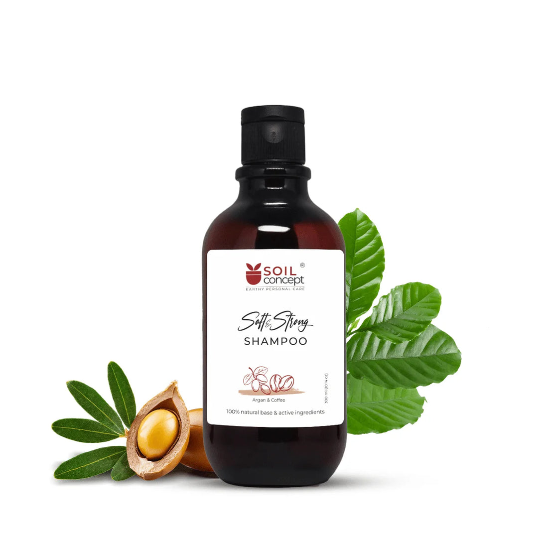 Shampoo | Vegan Shampoo - Argan &amp; Coffee - 100% Natural Base &amp; Active Ingredients - Vegan &amp; Paraben Free - Soil Concept - 300ml
