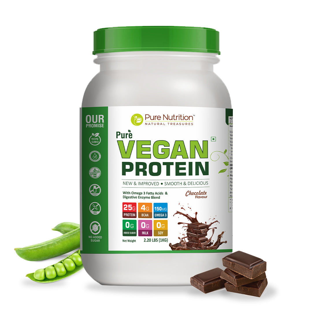 Protein Powder | Vegan Protein With Omega 3 Fatty Acids &amp; Digestive Enzyme Blend – Chocolate – Gluten Free, Zero Added Sugar, High Protein, Soy Free, Milk Free, Lactose Free &amp; Non GMO – Pure Nutrition – 1000gm