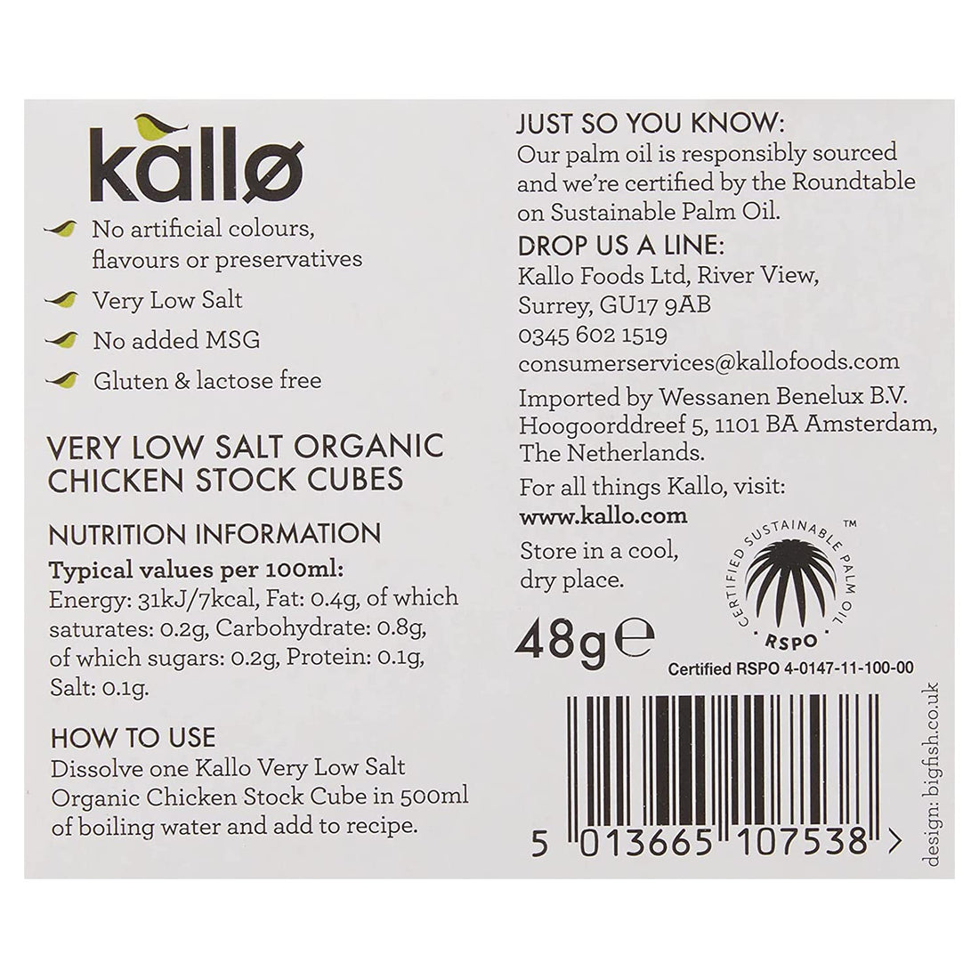 Very Low Salt Chicken Stock Cubes – Vegan, Gluten Free &amp; Lactose Free- Kallo Organic – 6 Cubes