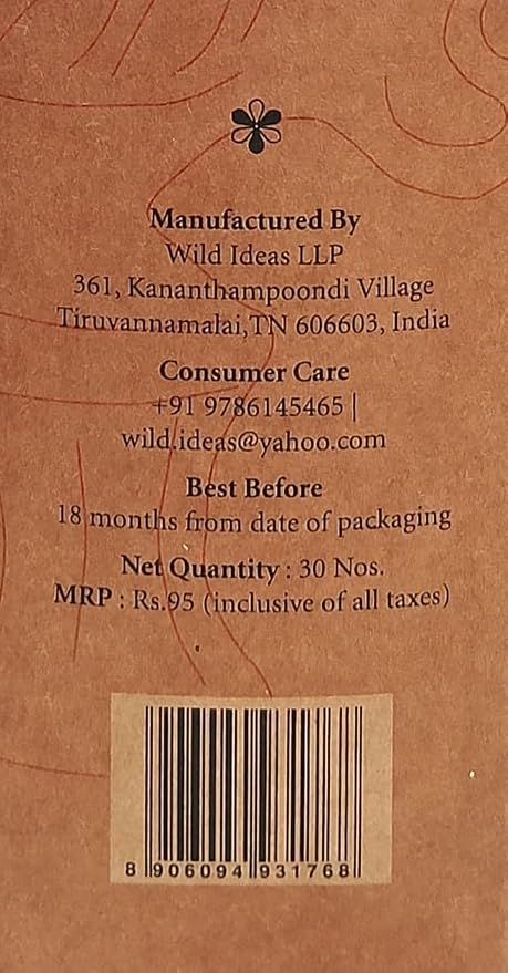 Vetiver Agarbathi - Incense Stick with Essential Oil-All Natural Blend of Bark Wood Powder  – Wild Ideas –  30 Sticks Pack