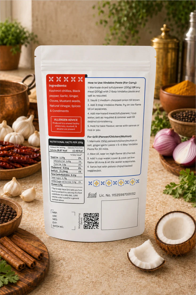 Paste | Vindaloo Curry (Marinade Paste) - Ready To Cook Paste -No preservatives, No Artificial Flavours, - Bawa Gone Goan - 200gm