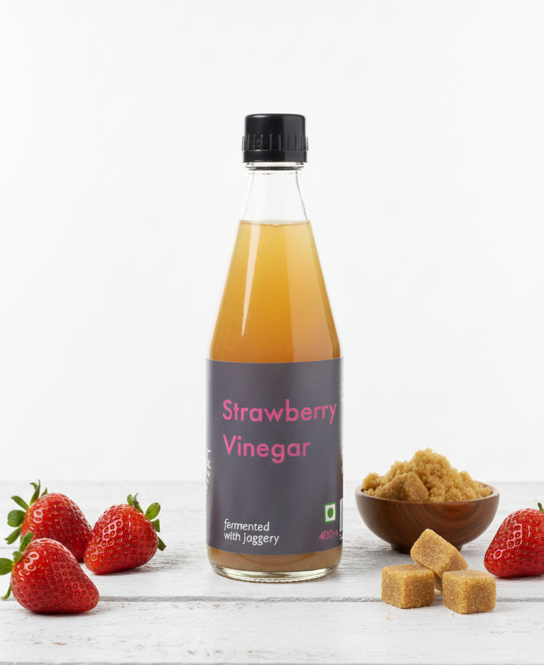 Vinegar | Strawberry Vinegar - Fermented With Jaggery - Salad Dressing - Marinated - Tangy Dessert Dressing - Mocktail - Cocktail - Pickling - No Added Preservatives - Sitara - 400ml