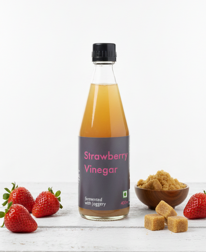 Vinegar | Strawberry Vinegar - Fermented With Jaggery - Salad Dressing - Marinated - Tangy Dessert Dressing - Mocktail - Cocktail - Pickling - No Added Preservatives - Sitara - 400ml