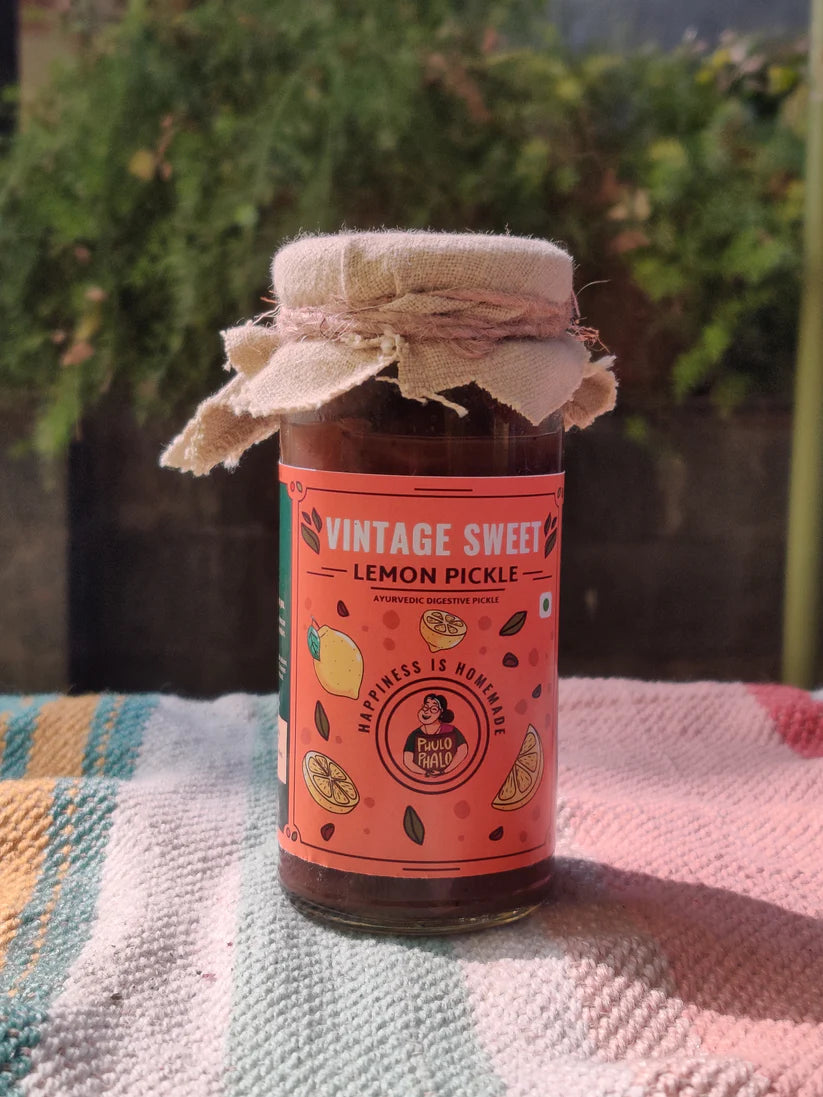 Pickle | Vintage Sweet Lemon Pickle - 100% Natural - Ayurvedic Digestive Pickle - No Artificial Preservatives - Phulo Phalo - 200gm