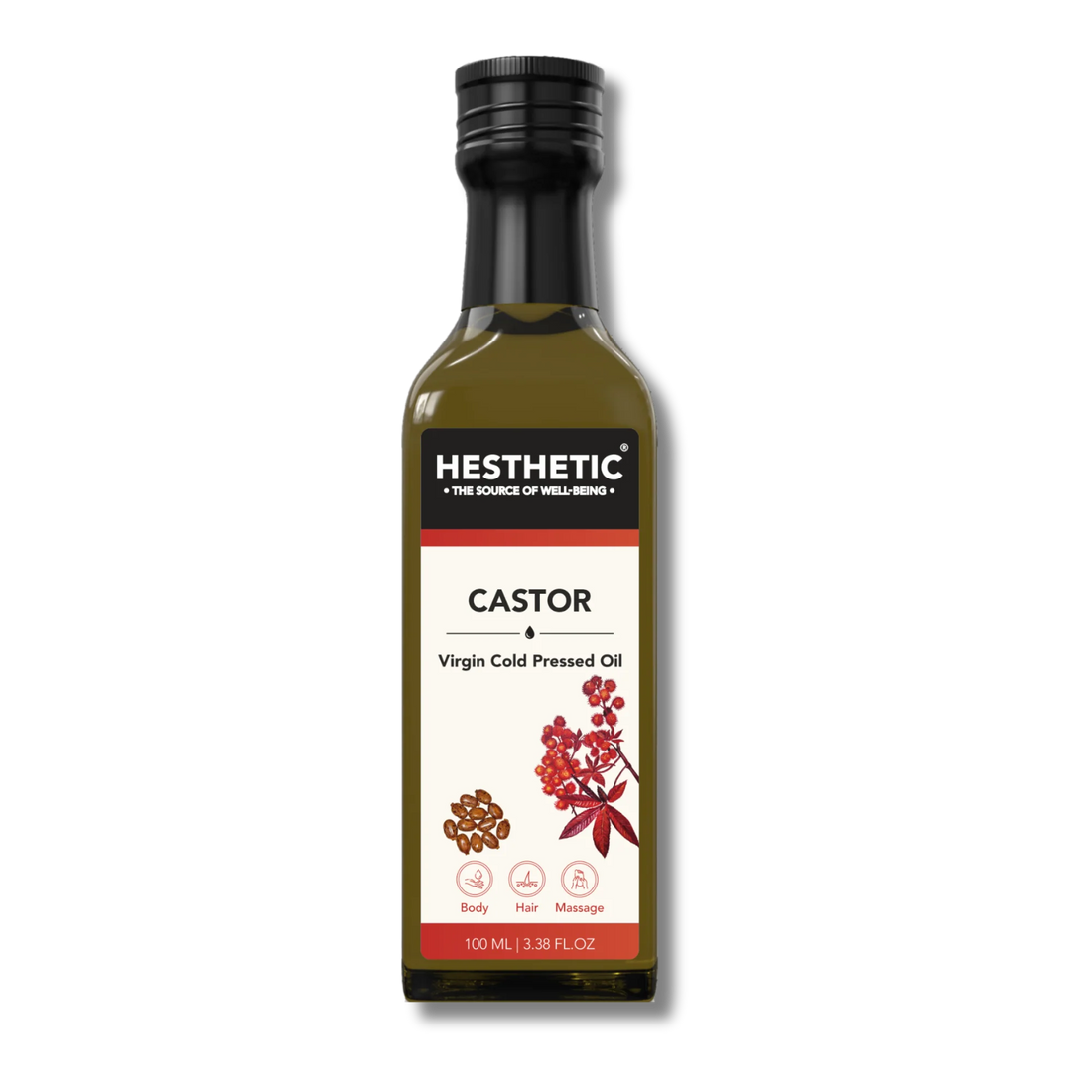 Castor Oil | Virgin Cold Pressed Oil - For Body, Hair &amp; Massage - HESTHETIC - 100ml