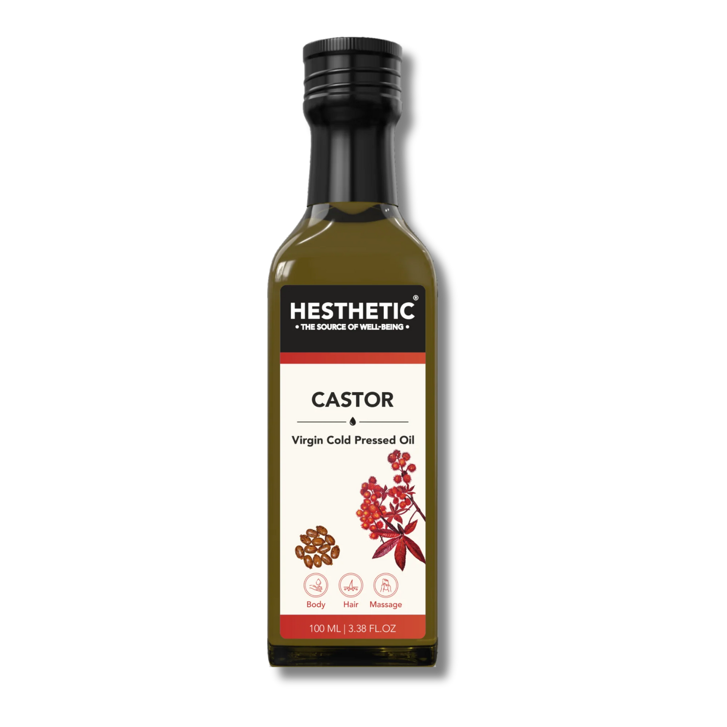 Castor Oil | Virgin Cold Pressed Oil - For Body, Hair &amp; Massage - HESTHETIC - 100ml