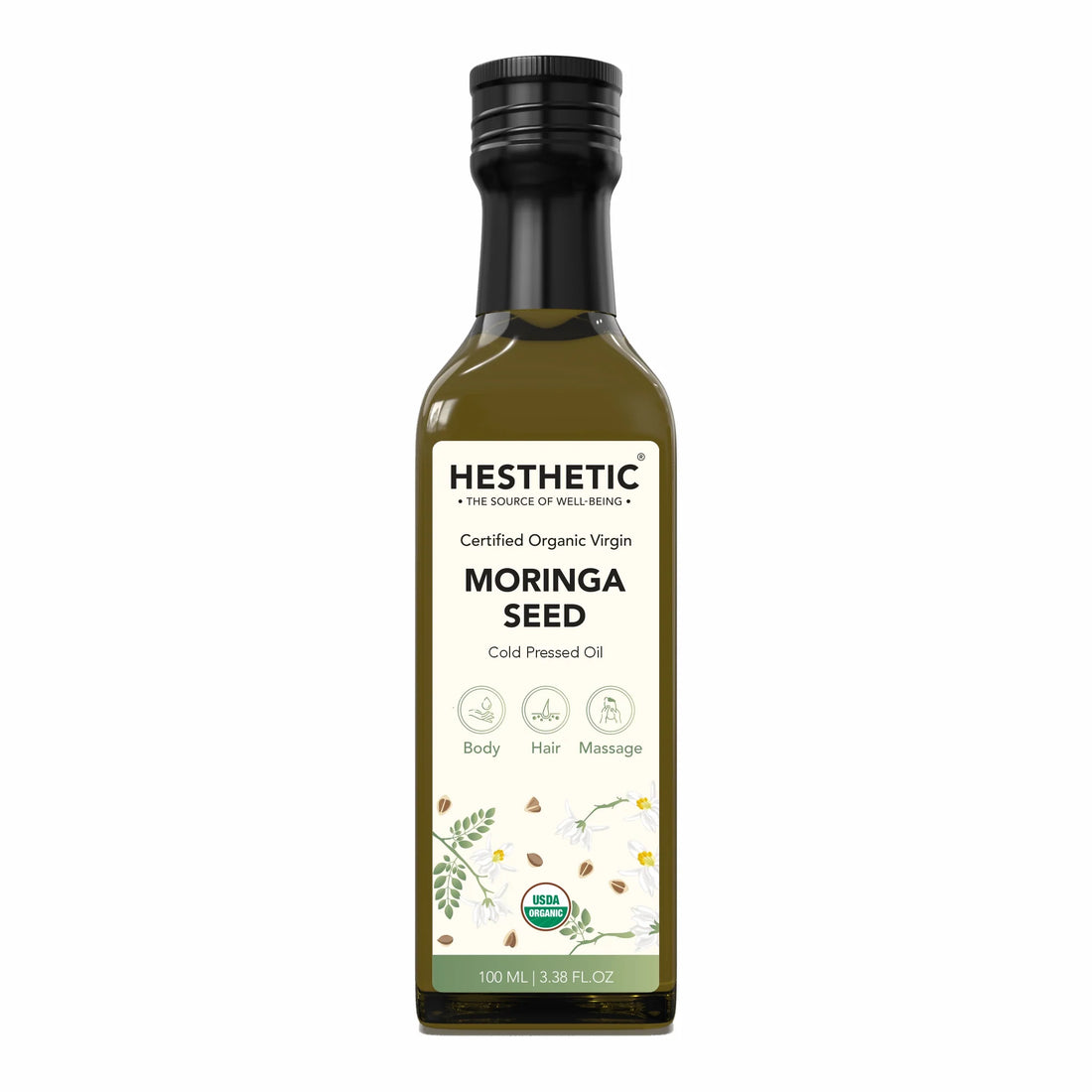 Moringa Seed Oil | Virgin Cold Pressed Oil - For Body, Hair &amp;amp; Massage - USDA Organic - HESTHETIC - 100ml