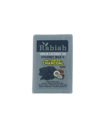 Virgin Coconut Oil &amp;amp; Coconut Milk Activated Charcoal Soap – Rabiah – 100gm