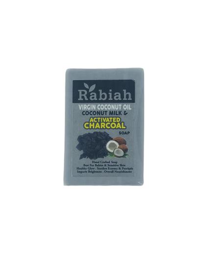 Virgin Coconut Oil &amp;amp; Coconut Milk Activated Charcoal Soap – Rabiah – 100gm