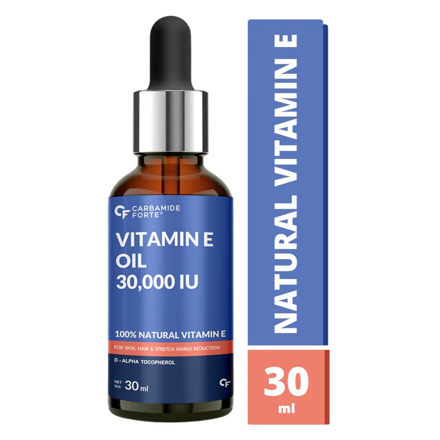 Vitamin E Oil | 30000 IU - Pharma Grade & Tested For Purity - 100% Natural Vitamin E Oil - For Skin, Hair & Stretch Marks Reduction - Paraben Free & Sulphate Free - Carbamide Forte - 30ml