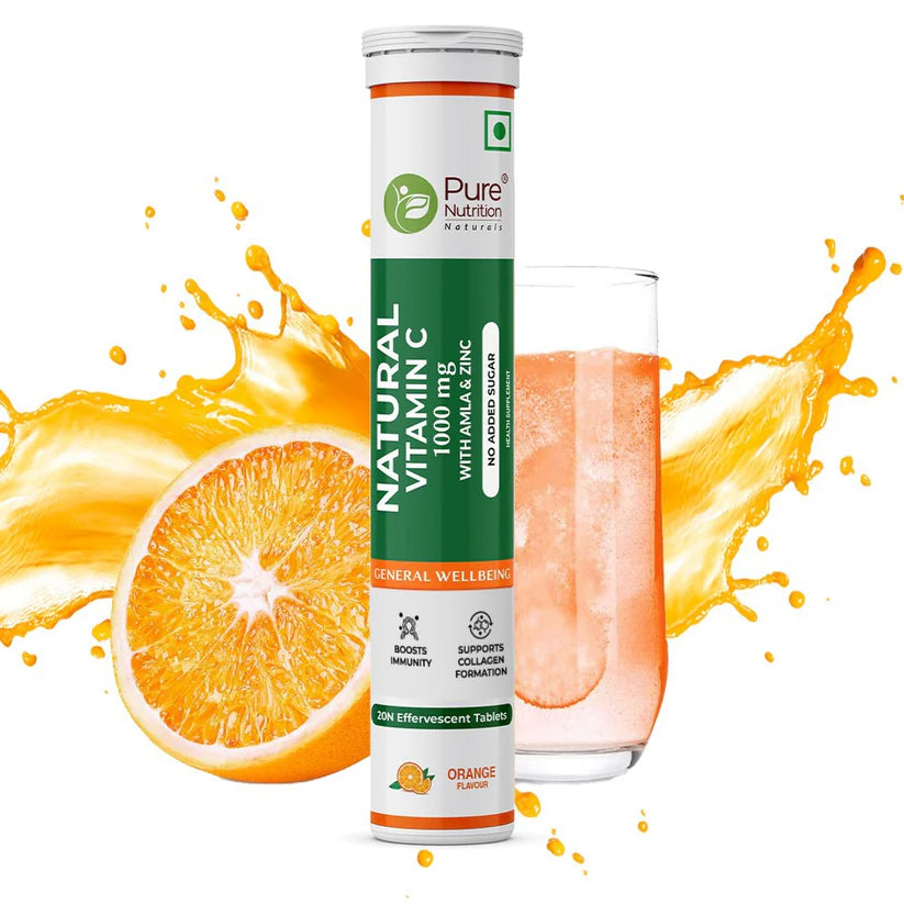 Vitamin C | Vitamin C With Amla & Zinc – 1000 mg – Orange Flavour – For Immunity & Skin Care – Gluten Free, Non GMO, No Added Sugar – Pure Nutrition – 20 Effervescent Tablets