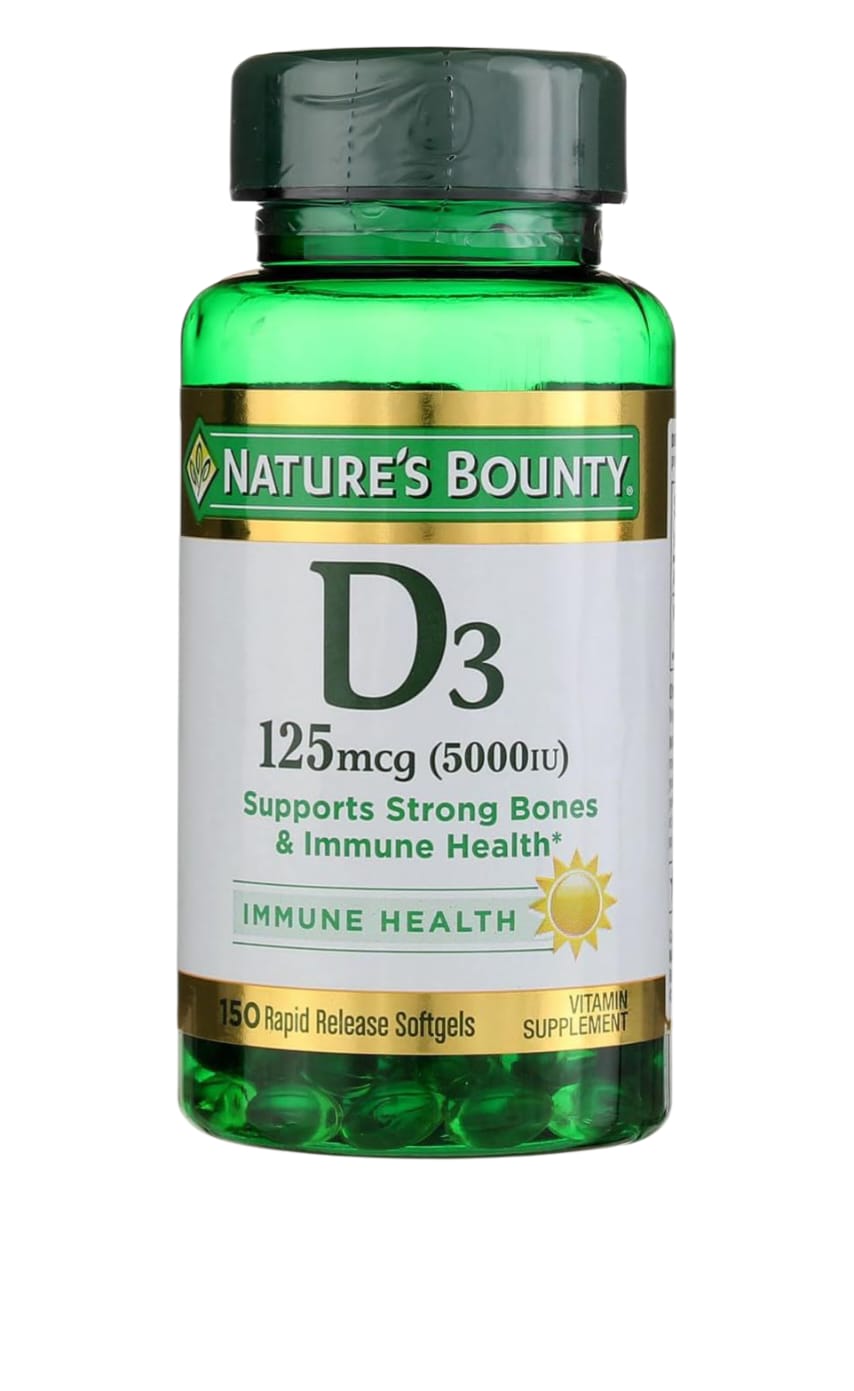 Vitamin D3 | 125mg (5000 IU) - Immune Health - Gluten Free, No Artificial Flavor, Sugar Free, Dairy Free, No Soy &amp; Sodium Free - Nature&