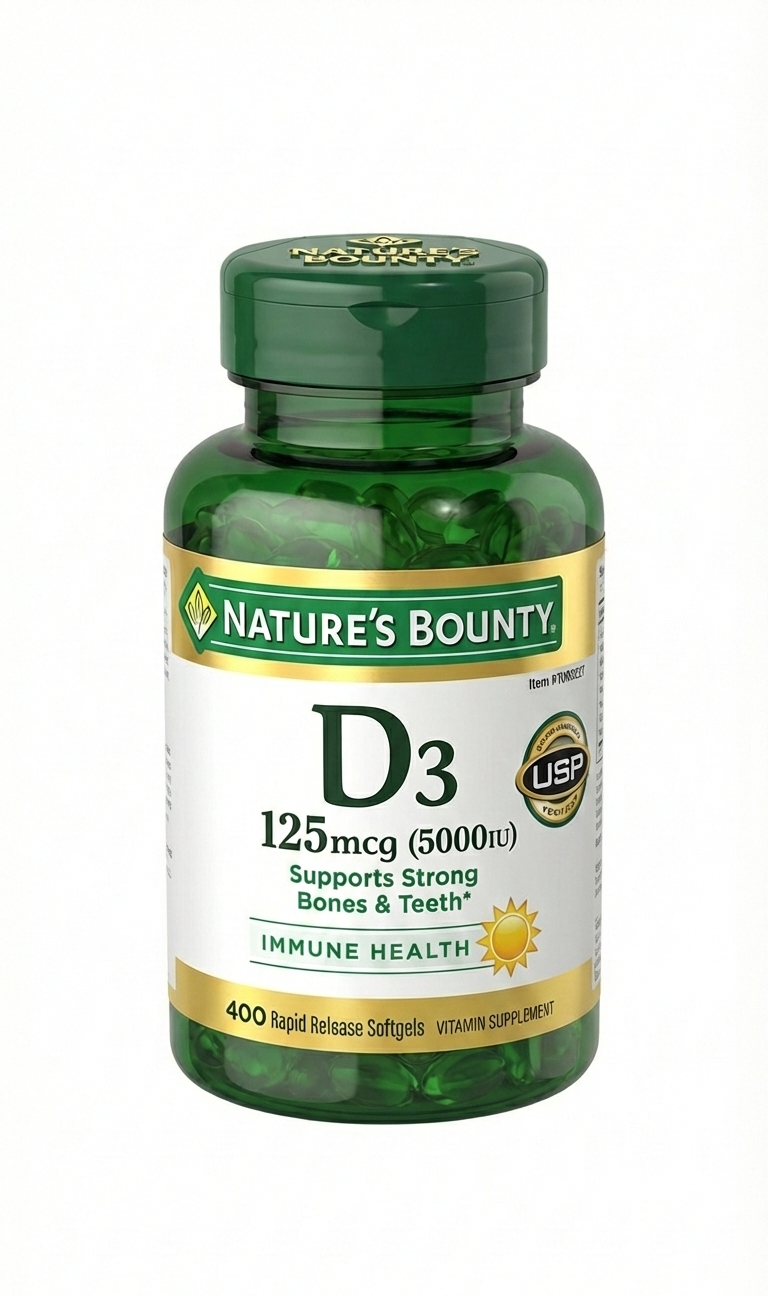 Vitamin D3 | 125mg (5000 IU)-Supports Strong Bones &amp; Teeth - Immune Health - No Artificial Flavor, Sugar Free, Dairy Free, No Soy &amp; Sodium Free - Nature&