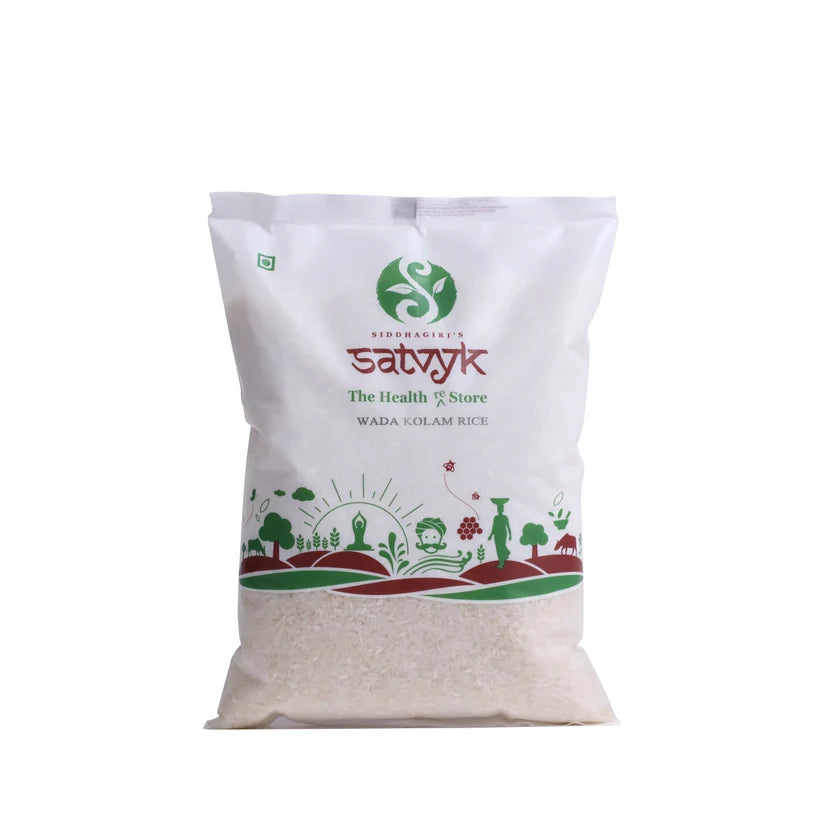 Rice | Wada Kolam Rice - Premium Aromatic Rice from Maharashtra - Soft, Fragrant & Easy to Digest - Ideal for Everyday Use- Satvyk - 1000gm