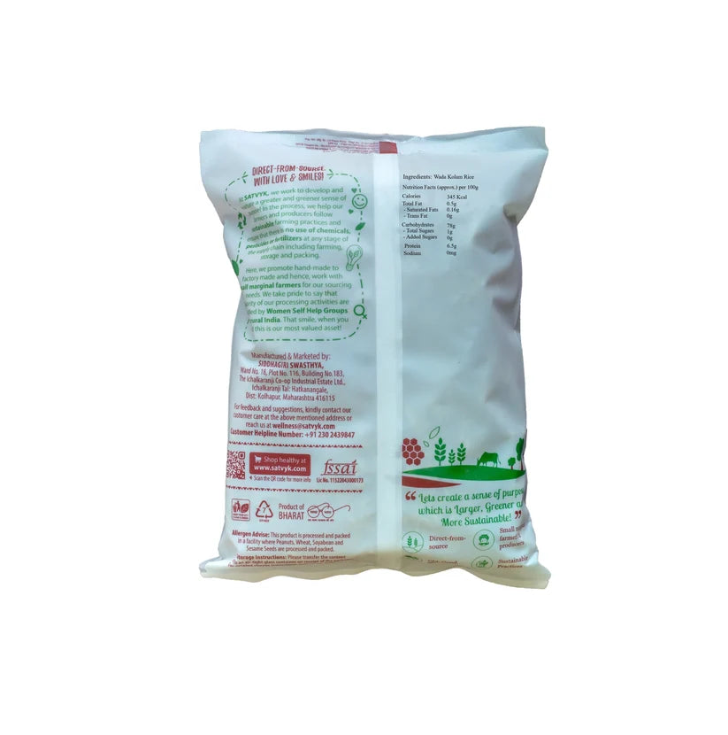 Rice | Wada Kolam Rice - Premium Aromatic Rice from Maharashtra - Soft, Fragrant &amp; Easy to Digest - Ideal for Everyday Use- Satvyk - 1000gm