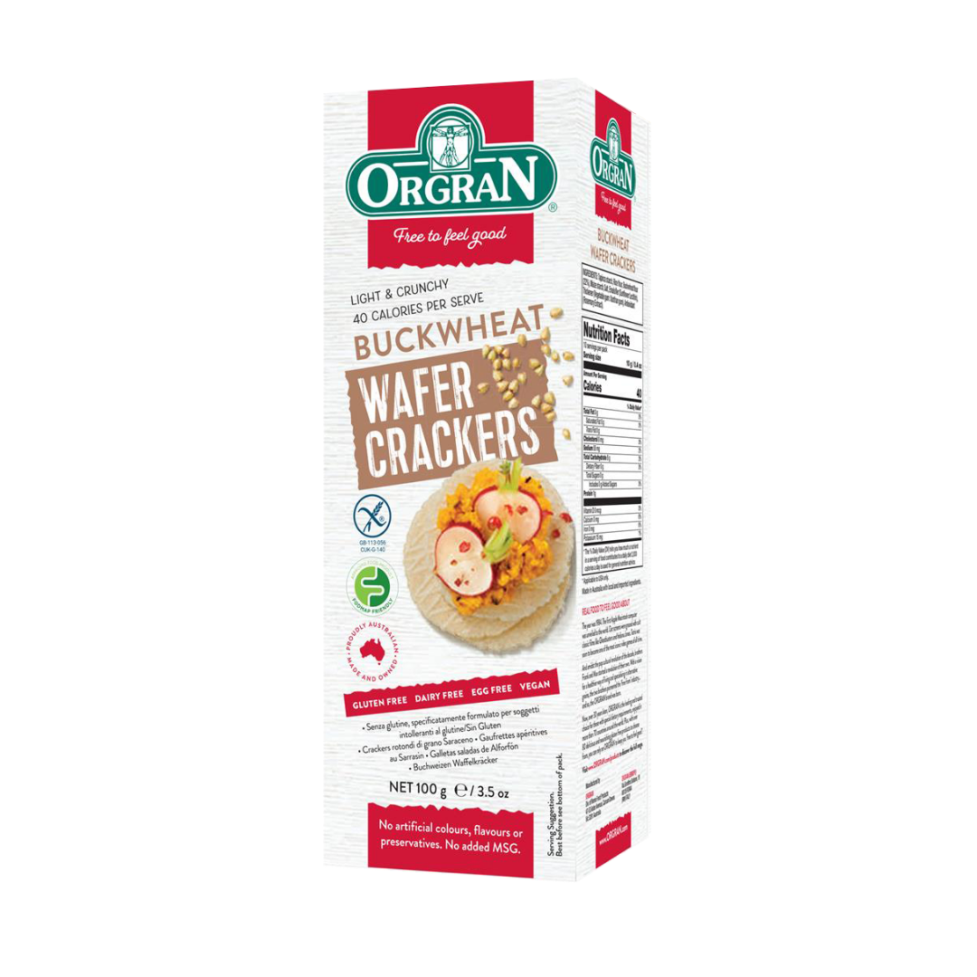 Wafer Cracker | Multigrain (With Buckwheat) - Light &amp;amp; Crunchy - 40 Calories Per Serve - Vegan, Gluten Free, Dairy Free, Egg Free, No Artificial Colour, Flavour, Preservatives &amp;amp; No Added Msg - Orgran - 100gm