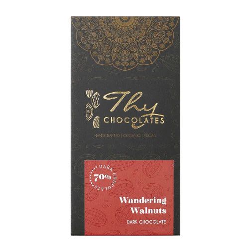 Dark Chocolate | Wandering Walnuts 70% Dark Chocolate - Bean To Bar - No Additives, Colours &amp; No Added Preservatives - Thy Chocolates - 50gm