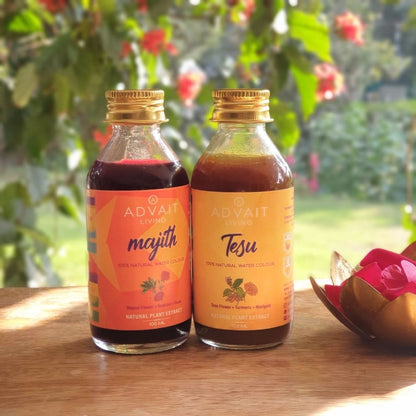 Water Colors | Holi Liquid Water Colors (Made From Flowers &amp; vegetables) – Safe For Kids – Natural Plant Extract – No Synthetic Dyes – Advait Living – Set Of 2