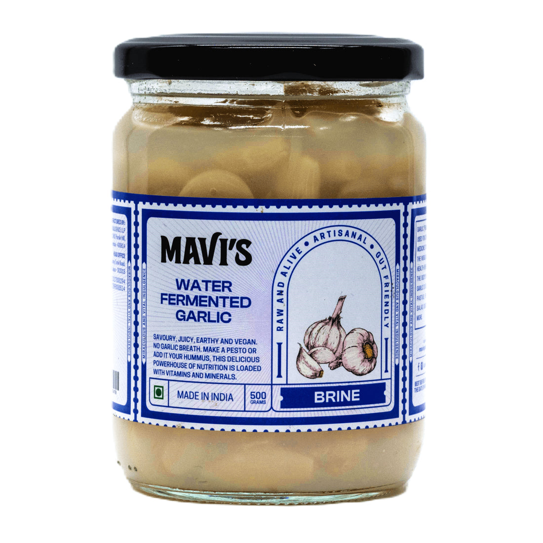 Fermented Garlic | Water Fermented Garlic - Savoury, Juicy And Earthy - Vegan, No Added Vingear, Flavours & No Preservatives - MAVI’s - 200gm