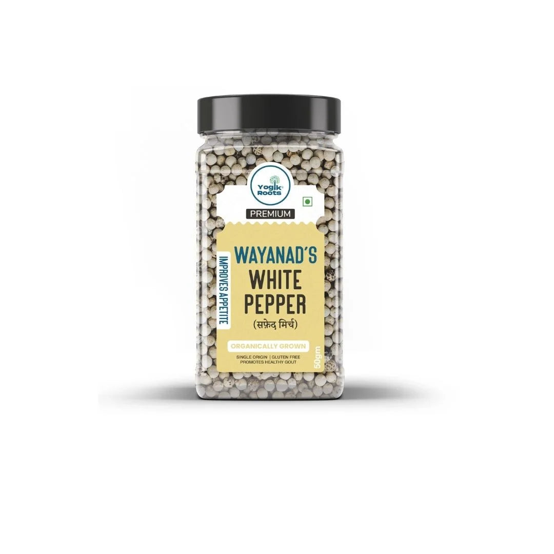 Pepper | Wayanad’s (White) – Single Origin – Organically Grown – Improves Appetite – Gluten Free, No Added Preservatives &amp;amp; Non GMO – Yogik Roots – 50gm