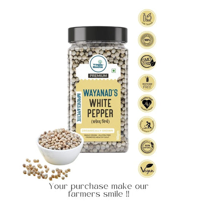 Pepper | Wayanad’s (White) – Single Origin – Organically Grown – Improves Appetite – Gluten Free, No Added Preservatives &amp;amp; Non GMO – Yogik Roots – 50gm