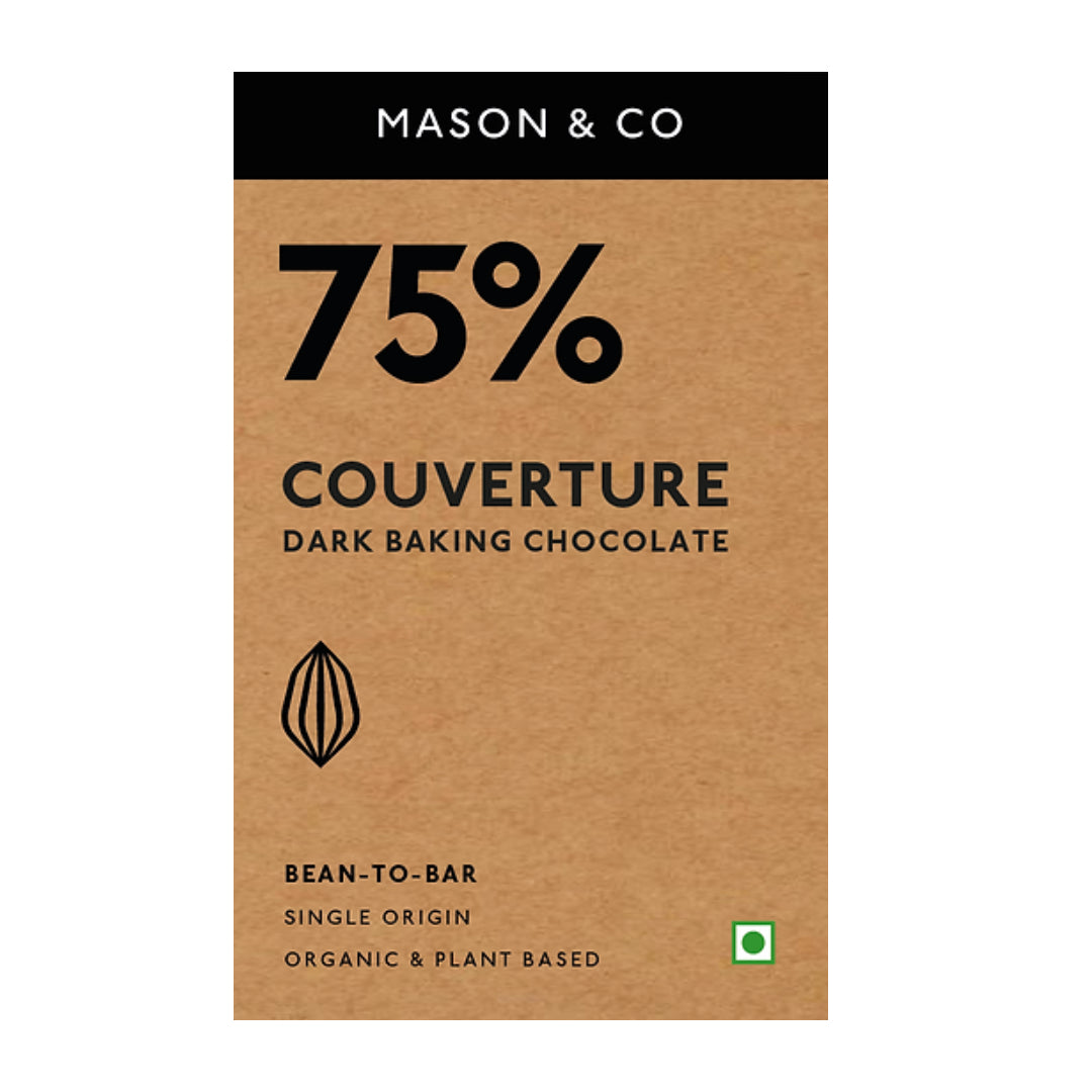 Dark Chocolate | 75% Couverture Dark Baking Chocolate – Vegan, Gluten Free &amp;amp; Soy Free – Mason &amp;amp; Co – 200gm