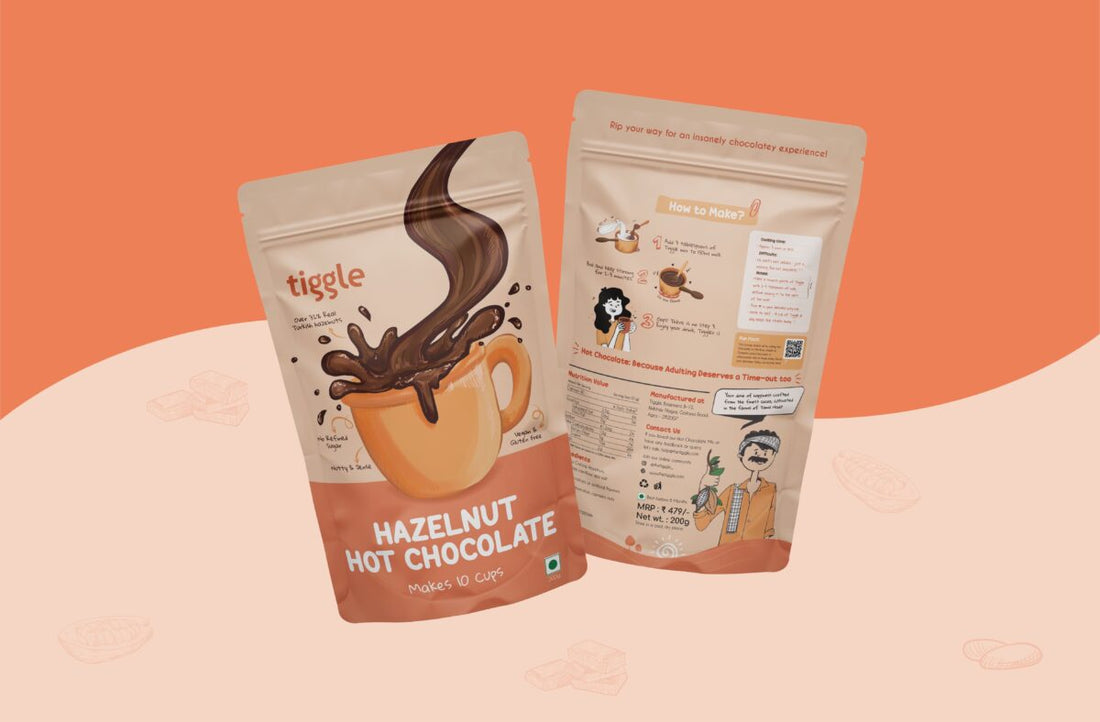 Chocolate Mix | Hazelnut Hot Chocolate - Dense &amp; Chocolatey - Vegan, Gluten Free &amp; Chemical Free - Tiggle - Make 10 Cups - 200gm