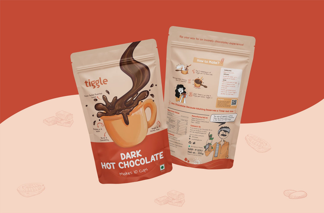 Chocolate Mix | Dark Hot Chocolate Mix  - Vegan, Gluten Free &amp; Chemical Free - Tiggle – Make 1 Cup - 20gm