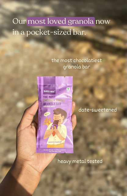 Bar | The Most Chocolatiest Granola Bar With Hazelnuts (70% Dark Chocolate Bar)-Date sweetened &amp; Heavy Metal Tested – For Athlete – Gluten Free, No Added Sugar, Emulsifiers &amp;amp; No Added Stabilizers – Safe Bee – 30gm