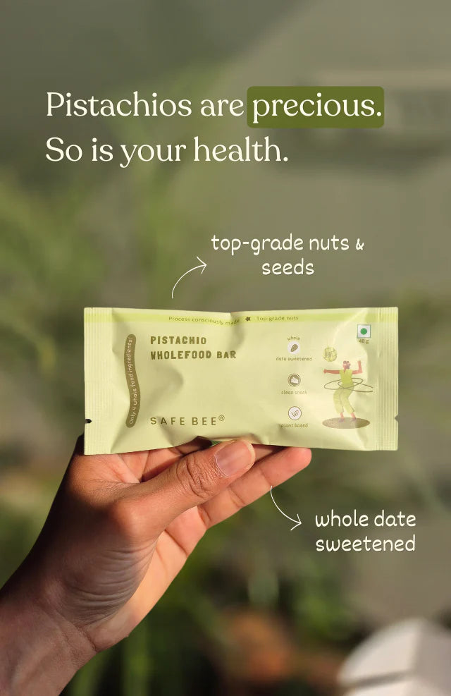 Bar | Pistachio Whole Food Bar (Date Sweetened)  –Plant Based,  Gluten Free,Vegan- No Added Sugar, Emulsifiers &amp;amp; No Added Stabilizers – Safe Bee – 40gm