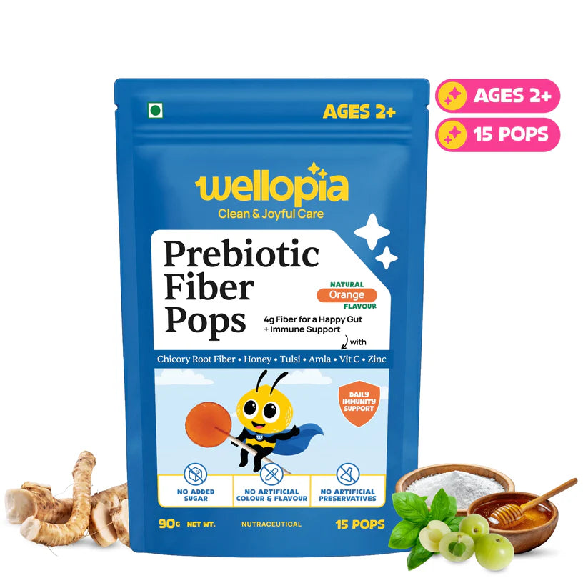 Pops | Prebiotic Fiber Pops (Ages 2+)-Natural Orange Flavour - Daily Immunity Support -No Artificial Preservatives - No Artificial Colors- No Refined Sugar - Wellopia - 1 5 Pops -90gm