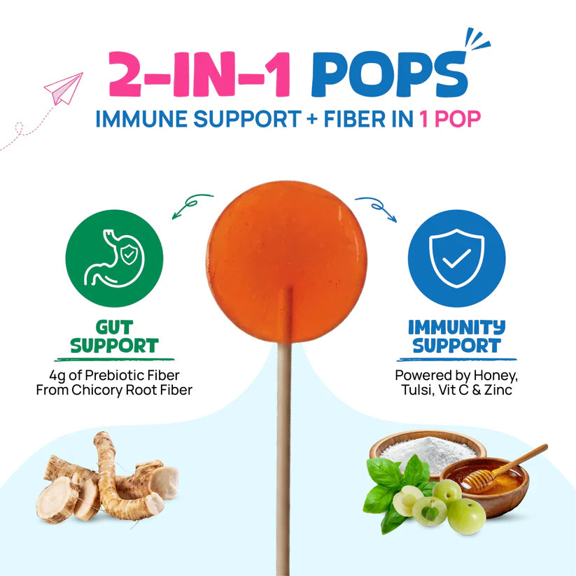 Pops | Prebiotic Fiber Pops (Ages 2+)-Natural Orange Flavour - Daily Immunity Support -No Artificial Preservatives - No Artificial Colors- No Refined Sugar - Wellopia - 1 5 Pops -90gm