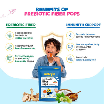 Pops | Prebiotic Fiber Pops (Ages 2+)-Natural Orange Flavour - Daily Immunity Support -No Artificial Preservatives - No Artificial Colors- No Refined Sugar - Wellopia - 1 5 Pops -90gm