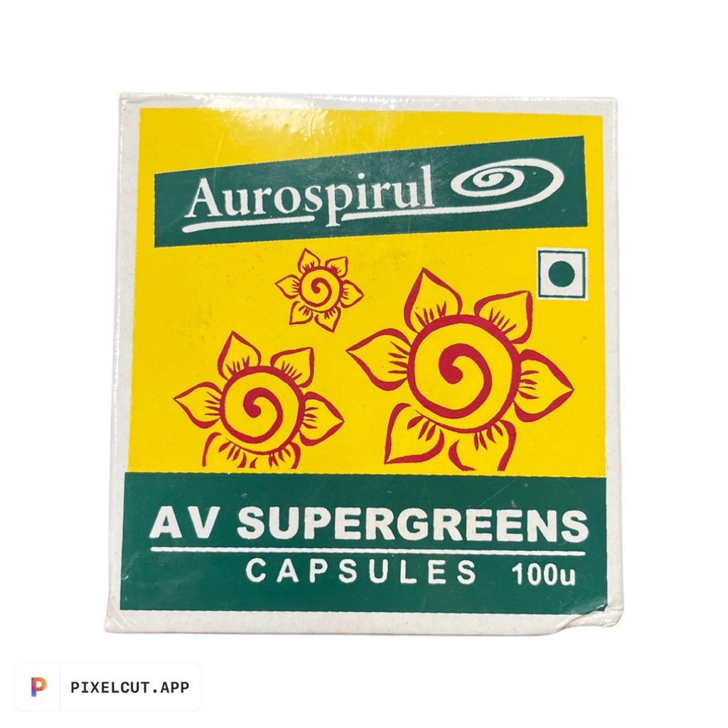 AV Supergreens | Blend of Spirulina, Wheatgrass, Barley Grass &amp; Alfalfa  - Aurospirul - 100 Capsules