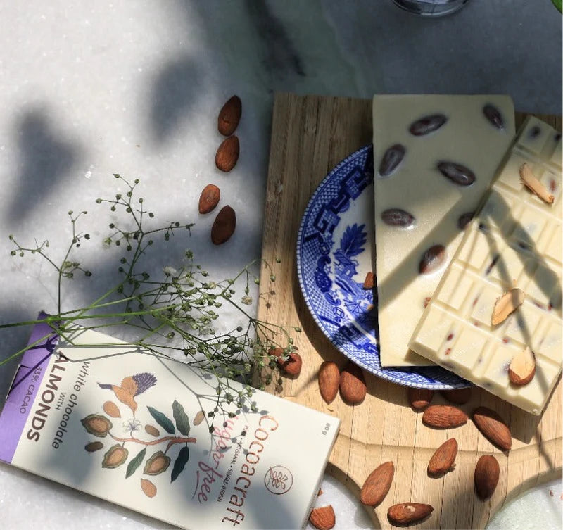 White Chocolate | 33% Cacao (With Almond) - Pure - Artisanal - Single Origin - Sugar Free, No Preservatives, No Artificial Flavoring &amp;amp; No Hydrogenated Oils – Cocoacraft – 80gm