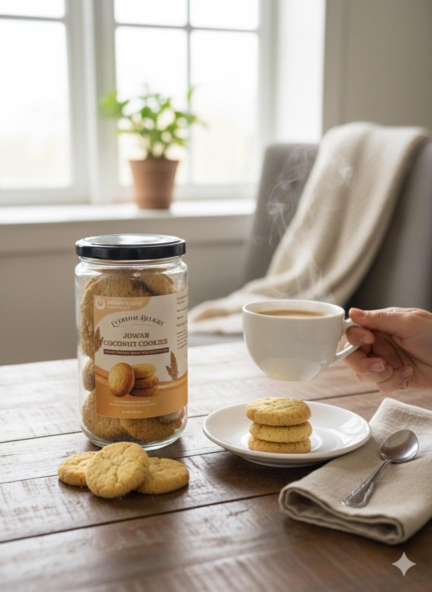 Jowar Coconut Cookies |  Everyday Delight - Vegan, Gluten Free, Refined Sugar Free, No Stabilizers, No Emulsifiers, No Artificial Flavors &amp;amp; No Preservatives   - Nature&