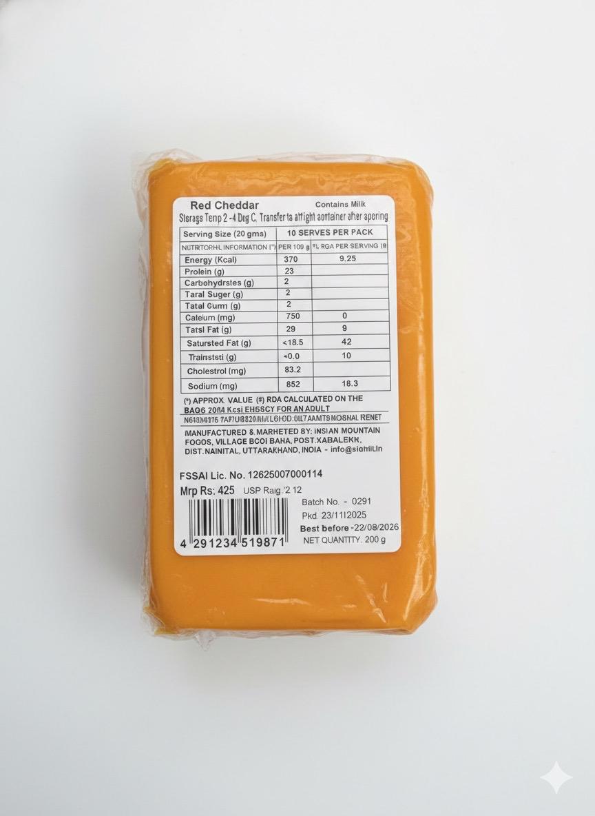 Cheddar Cheese | Red – From The Himalayan – 100% Natural – No Added Preservatives – Old Hill – 200gm
