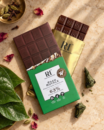 Chocolate | Paan Royale Chocolate - 63% Single Origin Cacao - Bean To Bar - Handcrafted - 100% Natural Cacao - No Refined Sugar &amp; No Palm Oil - Ras Chocolate - 80gm