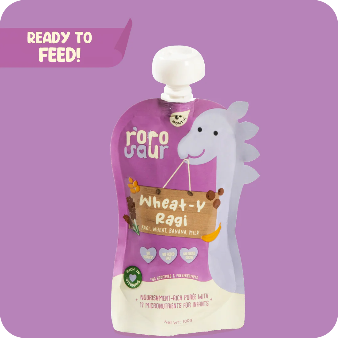 Wheat Y Ragi Puree | Ragi, Wheat, Banana And Milk (17 Micronutrient For Infants) – No Added Salt & No Added Sugar – rorosaur – 100gm